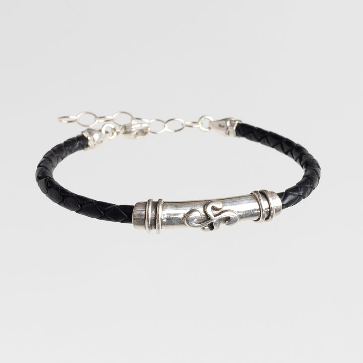 Bracelet Cuir Tressé Noir Croix