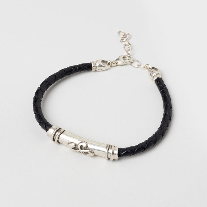 Bracelet Cuir Tressé Noir Croix
